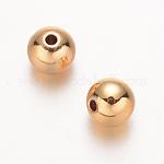 Perles rondes en laiton, véritable 18k plaqué or, 8mm, Trou: 2mm