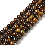 Natürlichen Tigerauge Perlen Stränge, Runde, Klasse B, 8 mm, Bohrung: 1 mm, ca. 47~50 Stk. / Strang, 15 Zoll