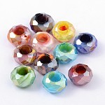 Perles européennes en verre, Perles avec un grand trou   , pas de noyau métallique, facette, rondelle, couleur mixte, 14x8mm, Trou: 5mm