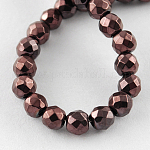 Chapelets de perles en hématite synthétique sans magnétiques, Grade a, facette, ronde, cuivre plaqué, 2x2mm, Trou: 1mm