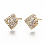 Brass Micro Pave Clear Cubic Zirconia Stud Earring Findings KK-T051-51G-NF