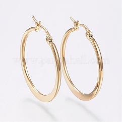 Boucles d'oreilles créoles en acier inoxydable 304, boucles d'oreilles hypoallergéniques, forme de bague plate, or, 34~36mm, pin: 0.7x1 mm