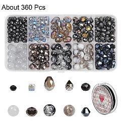 Kit diy making dei gioielli, incluso 360 perlina di vetro e 1 fili elastici, colore misto, 4~11.5mm, Foro: 0.4~1.6 mm