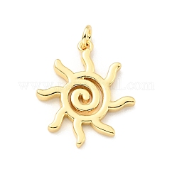 Pendente in ottone, con anello di salto,  cadmio& piombo libero, sole, vero placcato oro 18k, 21.5x18.5x1.5mm