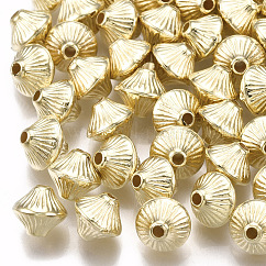 Ccb Kunststoff-Perlen, gewelltes Doppelkegel, Licht Gold, 7x6 mm, Bohrung: 1.5 mm
