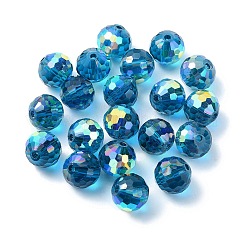 Ab cuentas de vidrio chapado en color, reronda facetas, azul dodger, 10x9mm, agujero: 1.5 mm