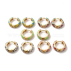 Orecchini a cerchio huggie con motivo rombo smaltato, gioielli in vero ottone placcato oro 18k per le donne,  cadmio& piombo libero, colore misto, 5 gauge, 19x20x4.5mm, ago :1mm