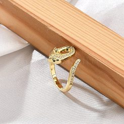 Gestellplattierte Manschettenringe aus Messing mit Mikropavé und klarem Zirkonia für Damen&nbsp;RJEW-M028-108G