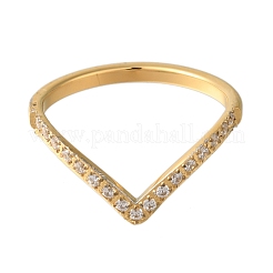 Bagues en acier inoxydable 304 avec placage ionique (IP) et micro-pavé de zircone cubique transparente en forme de V pour femmes&nbsp;RJEW-B066-04G