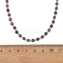Colliers de perles plates rondes à facettes en corindon rouge naturel/rubis et saphir&nbsp;NJEW-JN06433