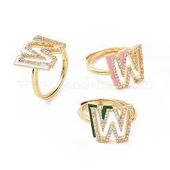 Bague réglable avec lettre initiale en émail de couleurs mélangées et zircons cubiques transparents&nbsp;RJEW-P045-01G-W