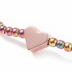 Bracciale elasticizzato rotondo in vetro con perline e cuore in ottone da donna&nbsp;BJEW-JB08090
