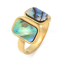 Rechteckige Manschettenringe aus 304er Edelstahl mit Paua-Muschel für Damen&nbsp;RJEW-G346-04G-01
