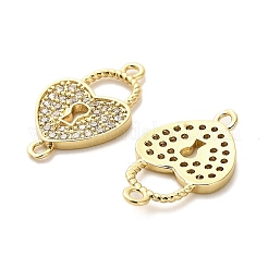 Messing Micro Pave klare Zirkonia Herz Schloss Verbinder Charms&nbsp;KK-M324-14G