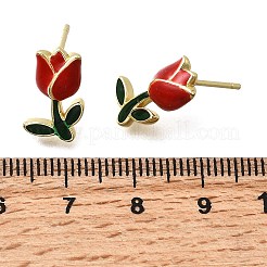 Orecchini a bottone in ottone smaltato con fiori&nbsp;EJEW-P322-05G