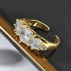 Anelli aperti con polsino in ottone micro pavé di zirconi cubici per donna&nbsp;RJEW-L343-07G-02