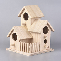 Maison d'oiseau de villa suspendue en bois naturel inachevé&nbsp;HJEW-WH0006-15