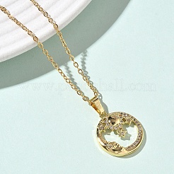 Collier avec pendentif lune et soleil en laiton micro pavé et zircone cubique transparent&nbsp;NJEW-D341-05G