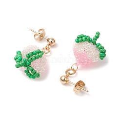 Boucles d'oreilles pendantes en perles de verre faites à la main en forme de pêche&nbsp;EJEW-MZ00448