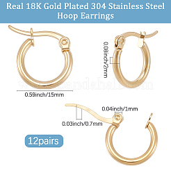 12 par de pendientes de aro de acero inoxidable 304&nbsp;EJEW-BBC0002-38C