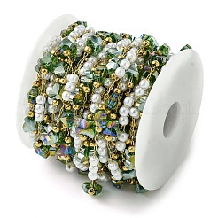 Cadenas de eslabones de vidrio con forma de mariposa y perlas de plástico ABS y acero inoxidable 304 con revestimiento iónico (IP) de 10 m&nbsp;CHS-G035-04G-05