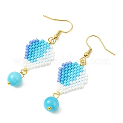 Boucles d'oreilles pendantes en acier inoxydable 304 avec perles de verre cylindriques en forme de montgolfière&nbsp;EJEW-MZ00820-01