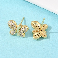 Latón micro pave aretes de circonita cúbica transparente&nbsp;EJEW-F400-02A-G