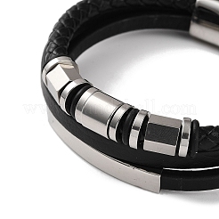Geflochtene mehrsträngige Armbänder aus schwarzem PU-Leder für Herren&nbsp;BJEW-K243-15P