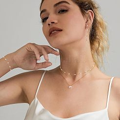Collana e bracciale in ottone e plastica con perle rotonde a doppio strato e orecchini pendenti a perno&nbsp;FS-WG9B395-01