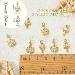 10pcs 2 estilos latón micro pave colgantes de circonita cúbica transparente&nbsp;ZIRC-SZ0005-41