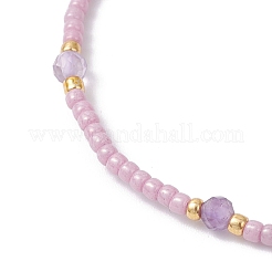 Braccialetti di perline intrecciate con ametista naturale e perline di vetro&nbsp;BJEW-JB12605-01