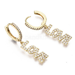 Orecchini a cerchio huggie pendenti in ottone con micro pavé di zirconi chiari&nbsp;EJEW-N015-08-NF