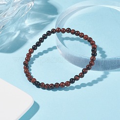 Bracelet extensible perlé rond en obsidienne acajou naturel&nbsp;BJEW-JB07905-03