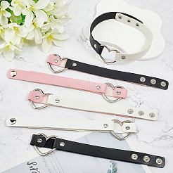 6 stücke 6 arten einstellbare gothic zweifarbige pu leder legierung herz choker halsketten für frauen&nbsp;NJEW-CL0007-07