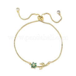 Braccialetti scorrevoli regolabili in ottone con micro pavé di zirconi cubici trasparenti e catena a maglie quadrate&nbsp;BJEW-C156-09G-01