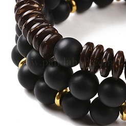 3 Stück Stretch-Armband-Set aus natürlich gefärbten und erhitzten schwarzen Achat- und Kokosnussperlen&nbsp;BJEW-JB08933