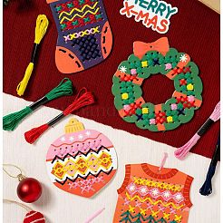 Bricolage arbre de noël et couronne et cloche et chaussette et gilet art de tissage en bois&nbsp;DIY-P033-04