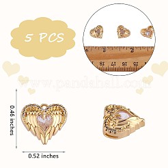 5 pezzo di ala d'angelo ciondolo a forma di cuore con ciondolo a forma di cuore trasparente con zirconi cubici&nbsp;JX382B