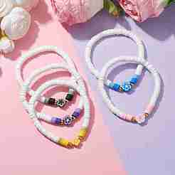 Braccialetti elasticizzati in argilla polimerica fatti a mano con fiori&nbsp;BJEW-JB10071