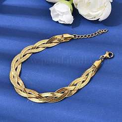 Damenarmband aus Edelstahl 304 mit ineinandergreifender Fischgrätenkette&nbsp;BJEW-K240-08C-G