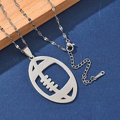 201 collane con ciondolo a forma di rugby cavo in acciaio inossidabile&nbsp;NJEW-D318-01P