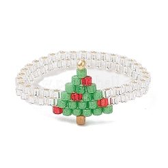Bagues de Noël en perles de verre pour femmes&nbsp;RJEW-MZ00029-01