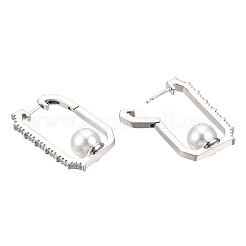 Rectangle de zircon cubique transparent avec boucles d'oreilles créoles en perles de plastique&nbsp;EJEW-N011-117P