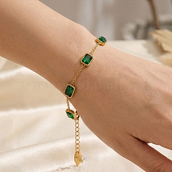 Bracciali da donna a catena rettangolare in acciaio inossidabile 304 con pavé di zirconi cubici verdi.&nbsp;WG18125-01