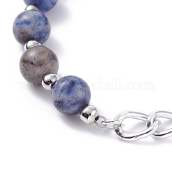 Bracciali con perline rotonde in pietra mista naturale con catena barbazzale per uomo donna&nbsp;BJEW-TA00048