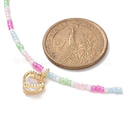 Halskette mit Herzanhänger aus legiertem Zirkonia mit Glasperlenketten für Damen&nbsp;NJEW-JN04291