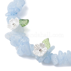 Braccialetti elastici con perline di acquamarina naturale tinta per donna&nbsp;BJEW-JB12311-01