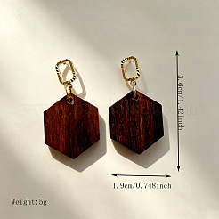 Pendientes de botón de madera y aleación para mujer&nbsp;WGFF9D5-01