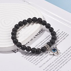 Bracciale elasticizzato rotondo con perline di roccia lavica naturale&nbsp;BJEW-JB08260