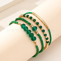 4 stücke 4 arten glas & legierung perlen stretch armbänder & imitation pu leder armbänder für frauen&nbsp;FS-WGC4F49-01